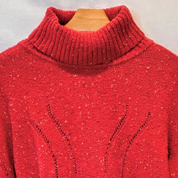 J Jill Cabincore Turtleneck Mixed Tweed Knit Sweater Relaxed Cozy Boxy Red MED - Picture 2 of 9